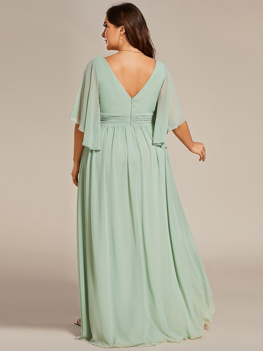 Plus V Neck Pleated Belt Chiffon Bridesmaid Dresses - CALABRO®