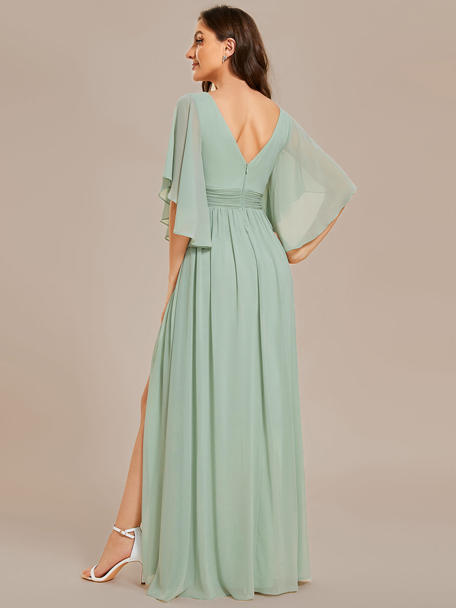 V Neck Pleated Belt Chiffon Bridesmaid Dresses - CALABRO®