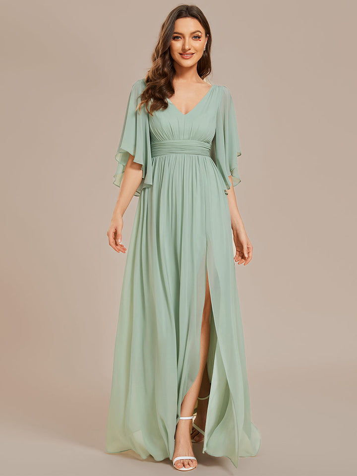 V Neck Pleated Belt Chiffon Bridesmaid Dresses - CALABRO®