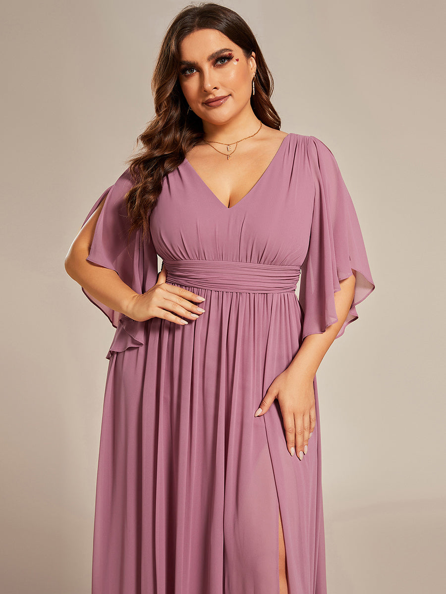 Plus V Neck Pleated Belt Chiffon Bridesmaid Dresses - CALABRO®