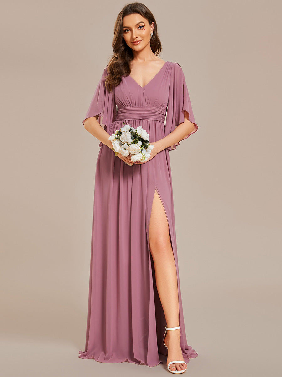 V Neck Pleated Belt Chiffon Bridesmaid Dresses - CALABRO®