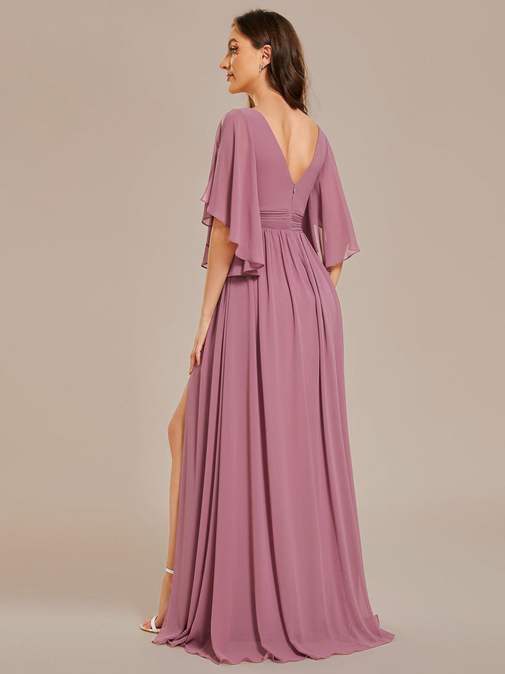 V Neck Pleated Belt Chiffon Bridesmaid Dresses - CALABRO®