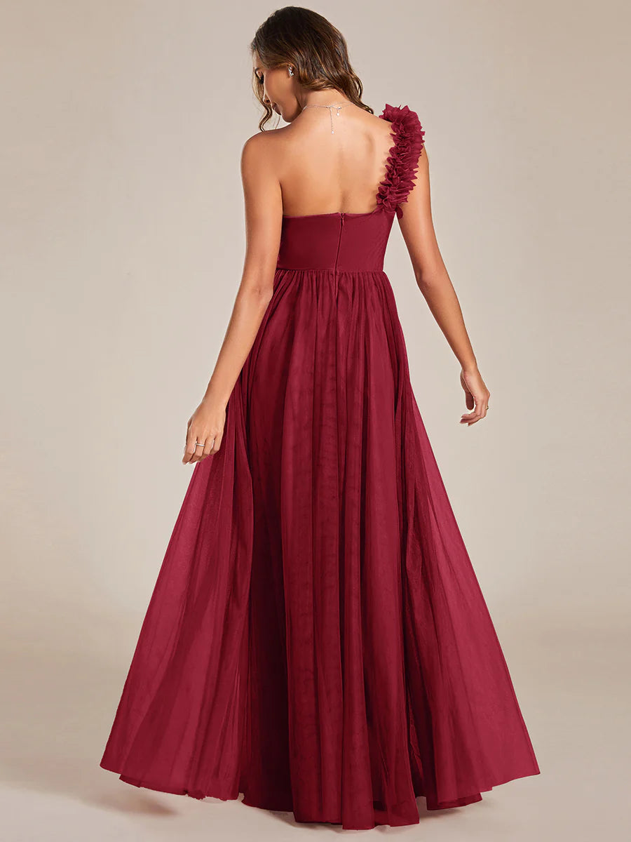 Backless One Shoulder Pleated Split Tulle Evening Dress - CALABRO®