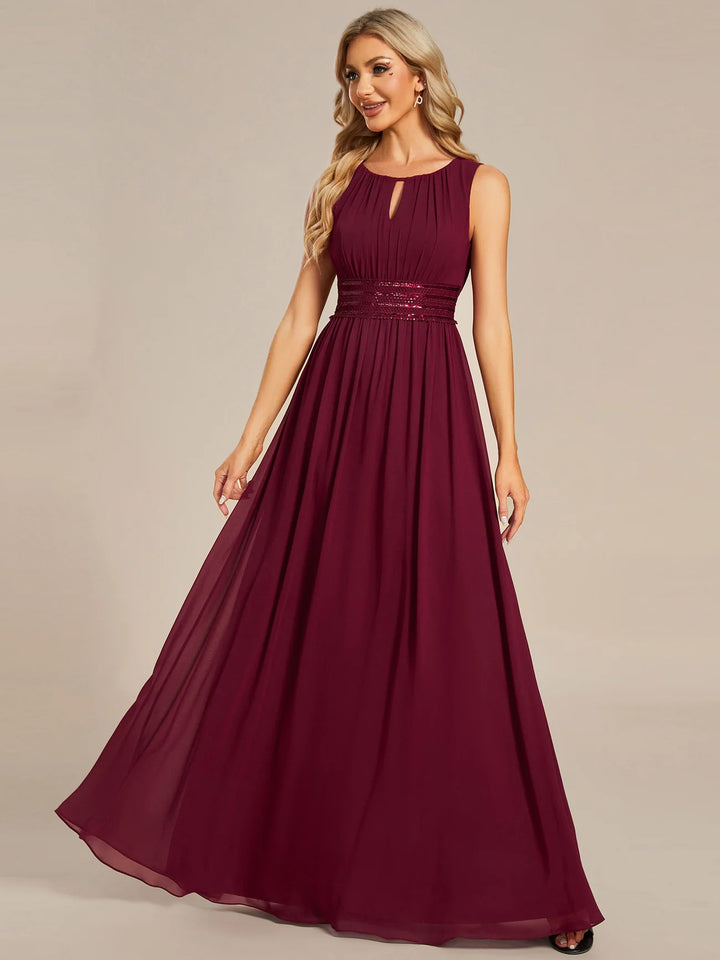 Maxi Long Chiffon Hollow Round Neck Decor Evening Dress - CALABRO®