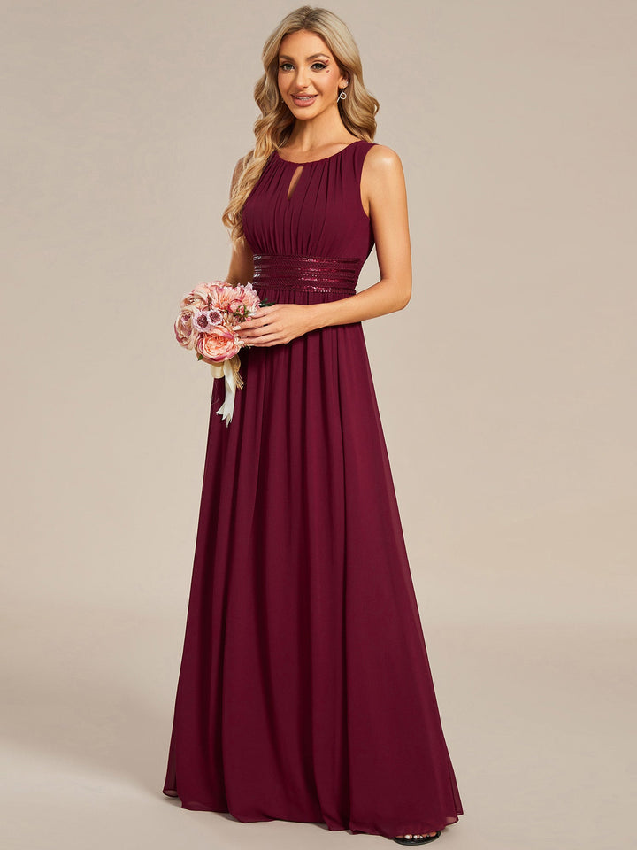 Maxi Long Chiffon Hollow Round Neck Decor Bridesmaids Dress - CALABRO®