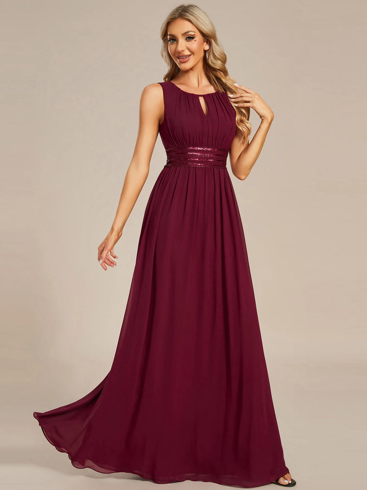 Maxi Long Chiffon Hollow Round Neck Decor Evening Dress - CALABRO®