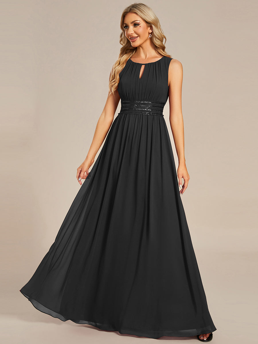 Maxi Long Chiffon Hollow Round Neck Decor Bridesmaids Dress - CALABRO®