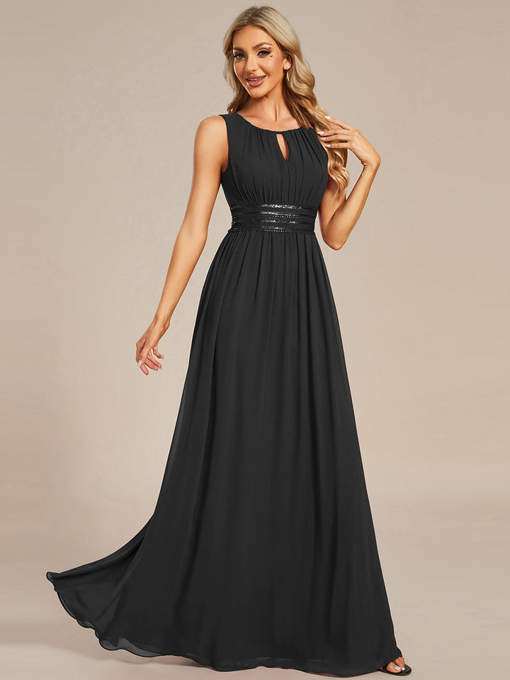 Maxi Long Chiffon Hollow Round Neck Decor Bridesmaids Dress - CALABRO®