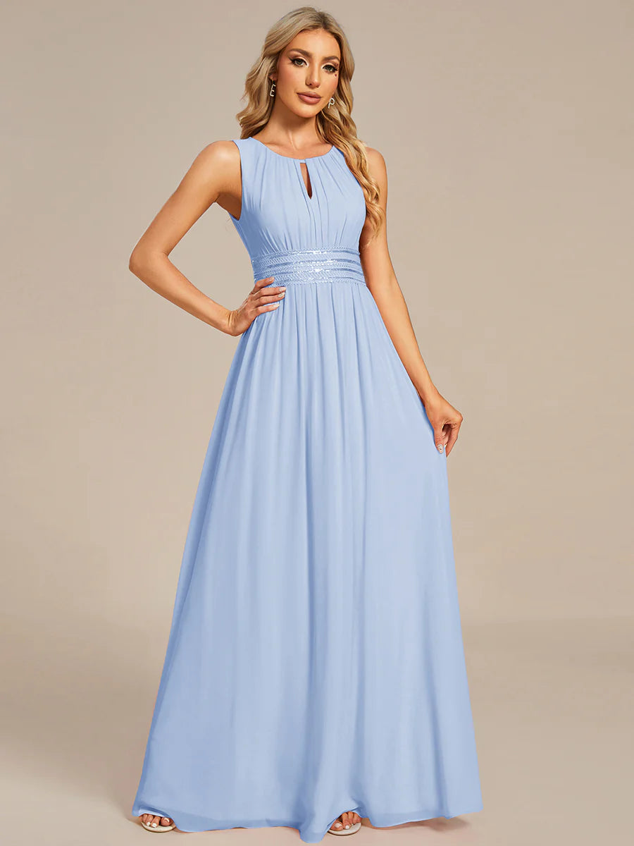 Maxi Long Chiffon Hollow Round Neck Decor Evening Dress - CALABRO®
