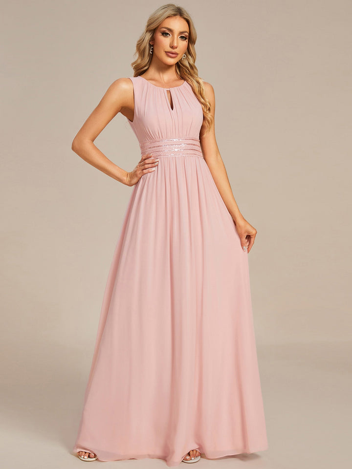 Maxi Long Chiffon Hollow Round Neck Decor Bridesmaids Dress - CALABRO®