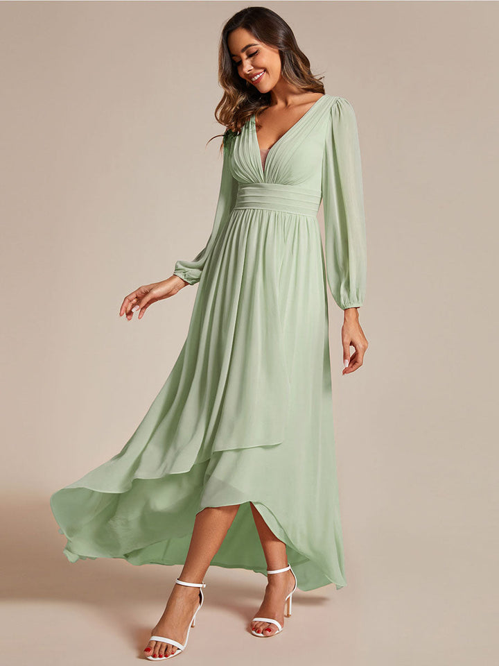 Maxi Long Chiffon Evening Dresses With Long Sleeves - CALABRO®