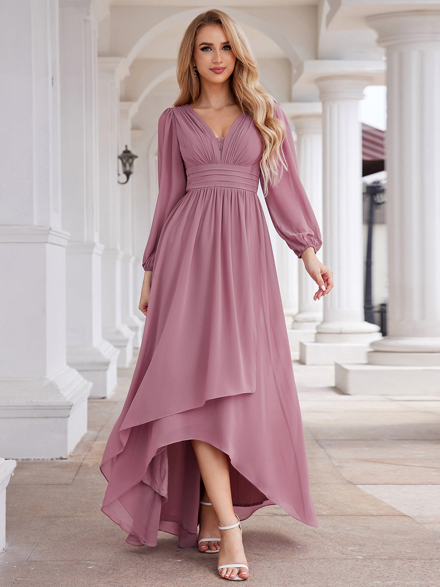 Maxi Long Chiffon Evening Dresses With Long Sleeves - CALABRO®