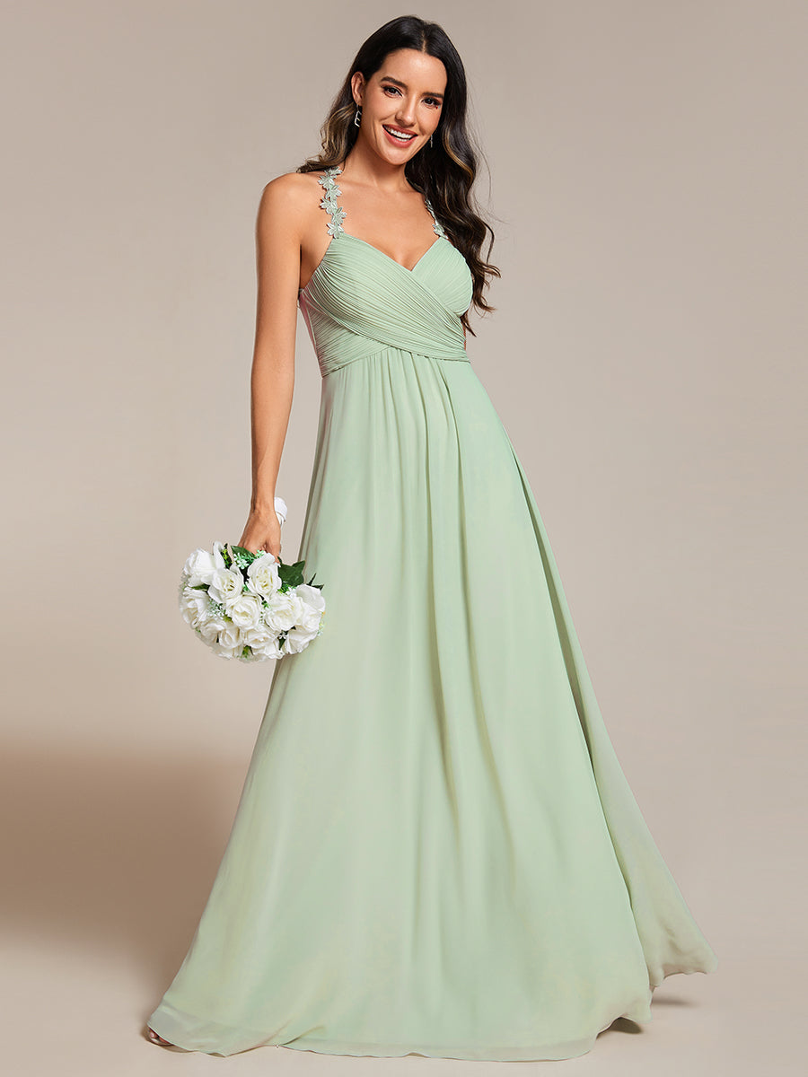 Chiffon Halter Neck Backless Cross Strap Bridesmaid Dress - CALABRO®