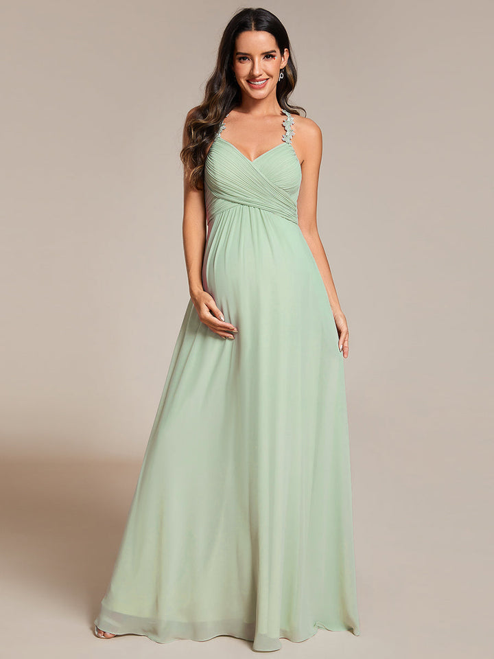 Chiffon Halter Neck Backless Cross Strap Bridesmaid Dress - CALABRO®