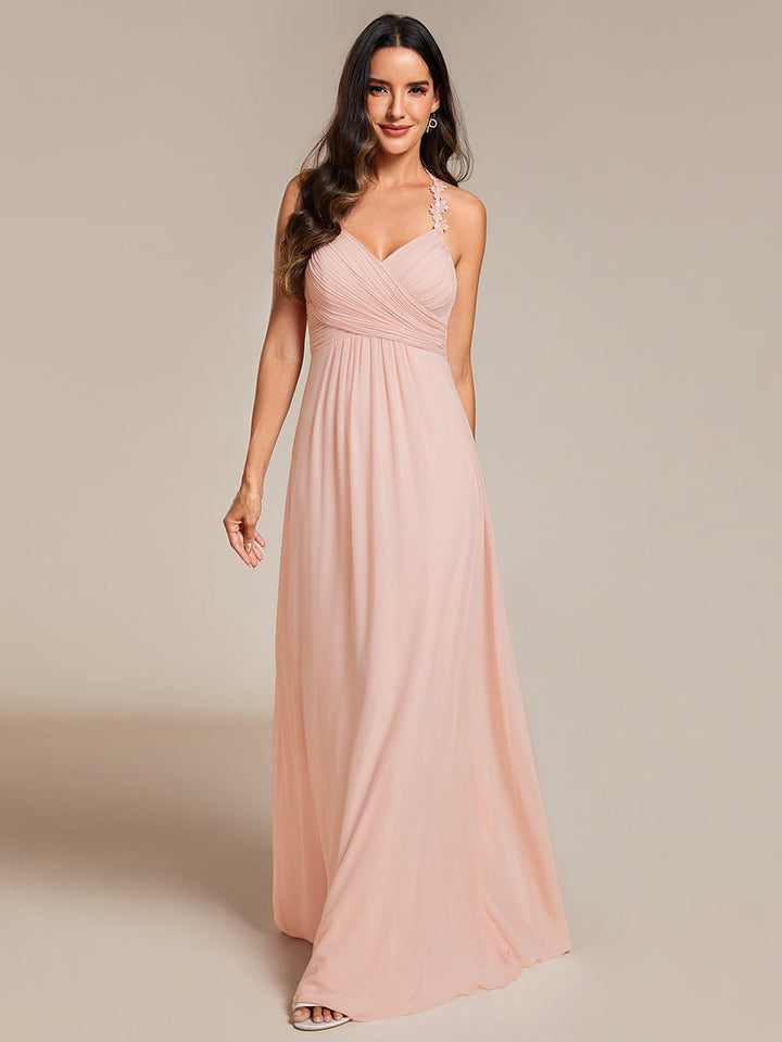 Chiffon Halter Neck Backless Cross Strap Bridesmaid Dress - CALABRO®