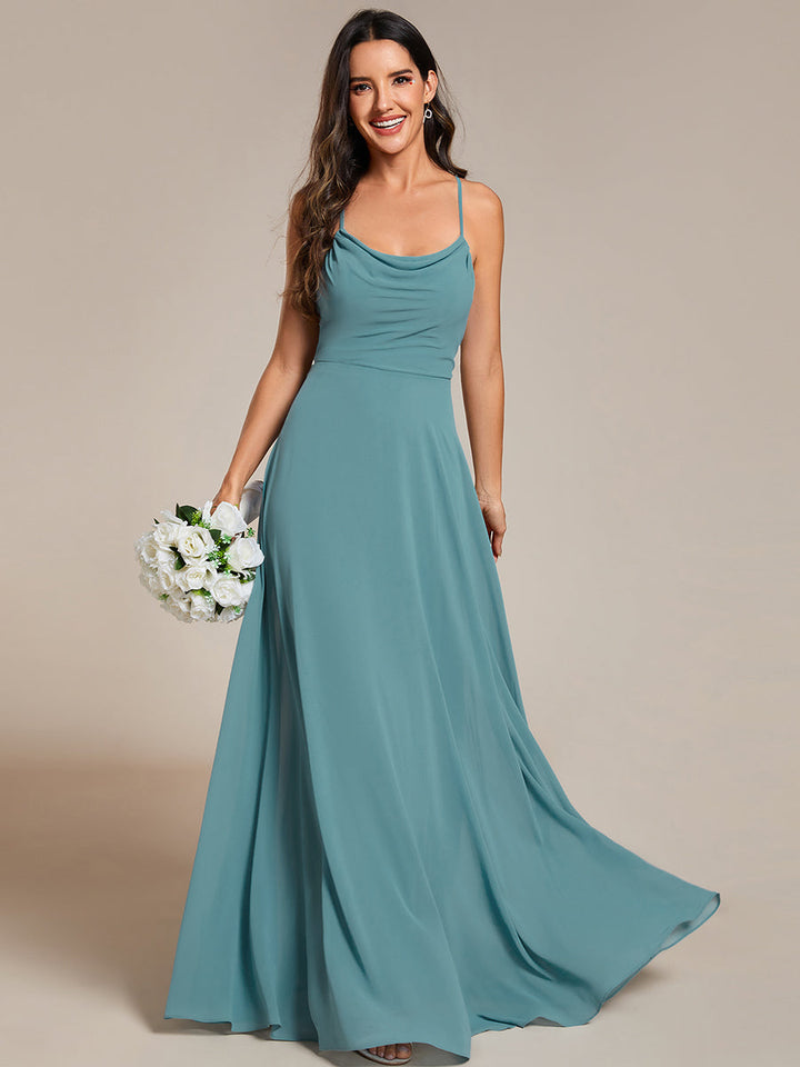 Spaghetti Straps Draped Collar Floor Length Bridesmaid Dress - CALABRO®