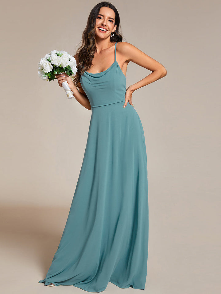 Spaghetti Straps Draped Collar Floor Length Bridesmaid Dress - CALABRO®