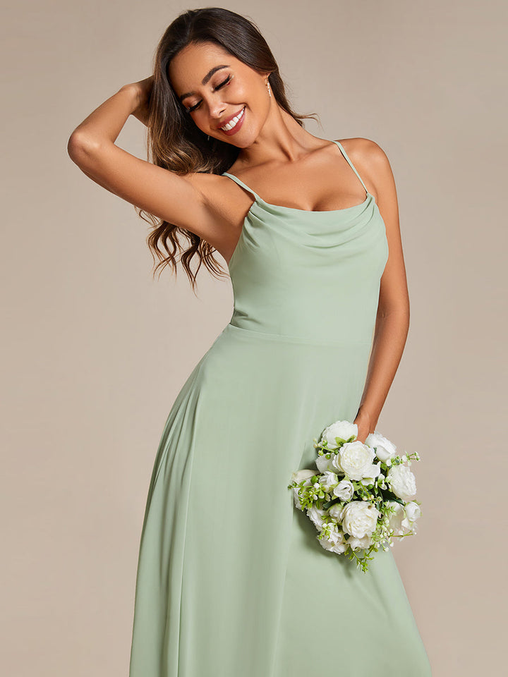 Spaghetti Straps Draped Collar Floor Length Bridesmaid Dress - CALABRO®