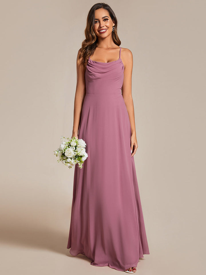 Spaghetti Straps Draped Collar Floor Length Bridesmaid Dress - CALABRO®