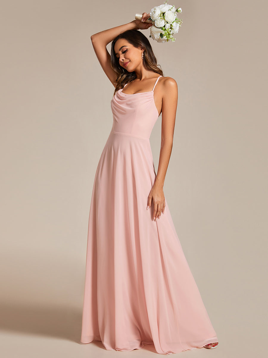 Spaghetti Straps Draped Collar Floor Length Bridesmaid Dress - CALABRO®