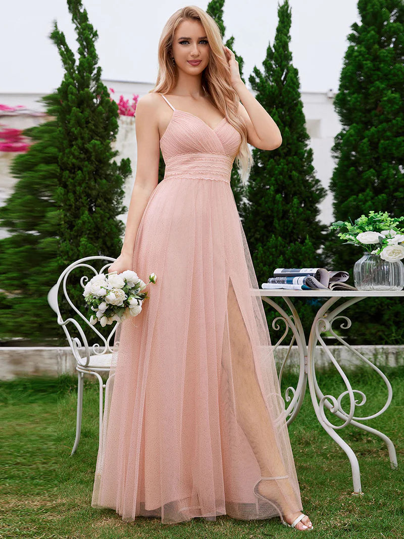 Romantic Shimmer Tulle Bridesmaid Dresses With Pleated Decoration - CALABRO®