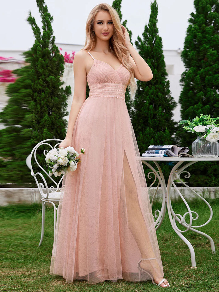 Romantic Shimmer Tulle Bridesmaid Dresses With Pleated Decoration - CALABRO®