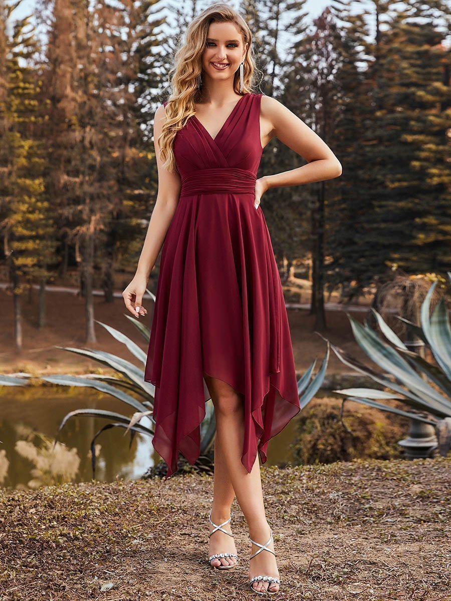 Knee Length Chiffon Bridesmaid Dress with Irregular Hem - CALABRO®