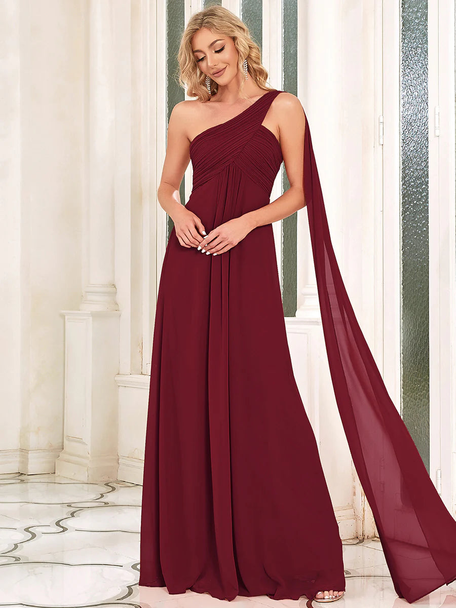 Elegant Pleated A-Line Floor Length Sleeveless Plus Size Evening Dress - CALABRO®