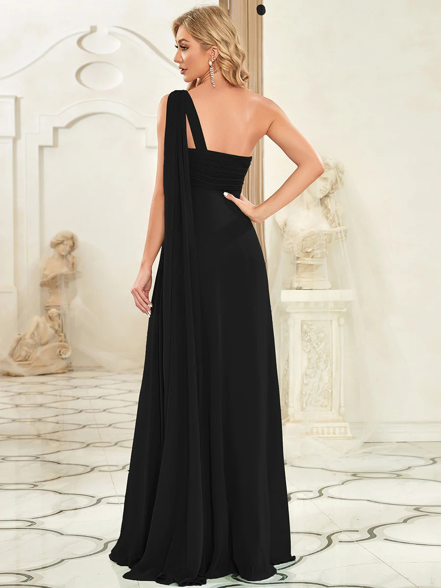 Elegant Pleated A-Line Floor Length Sleeveless Plus Size Evening Dress - CALABRO®