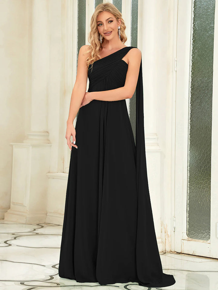 Elegant Pleated A-Line Floor Length Sleeveless Plus Size Evening Dress - CALABRO®