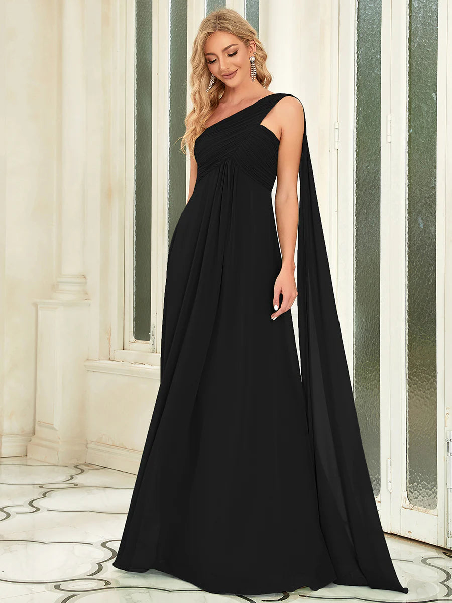 Elegant Pleated A-Line Floor Length Sleeveless Plus Size Evening Dress - CALABRO®