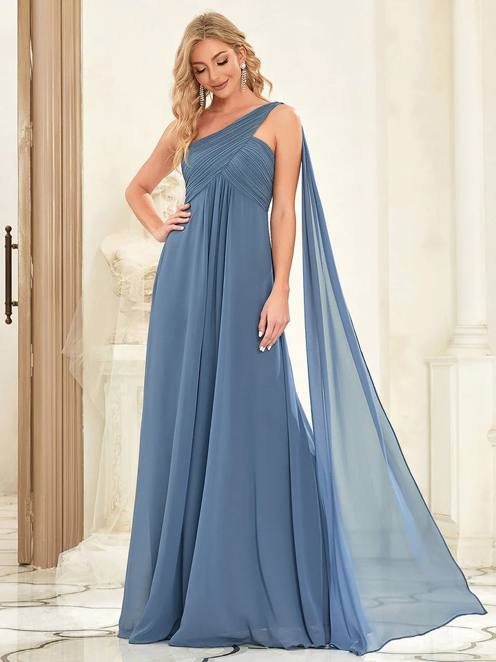 Elegant Pleated A-Line Floor Length Sleeveless Plus Size Evening Dress - CALABRO®