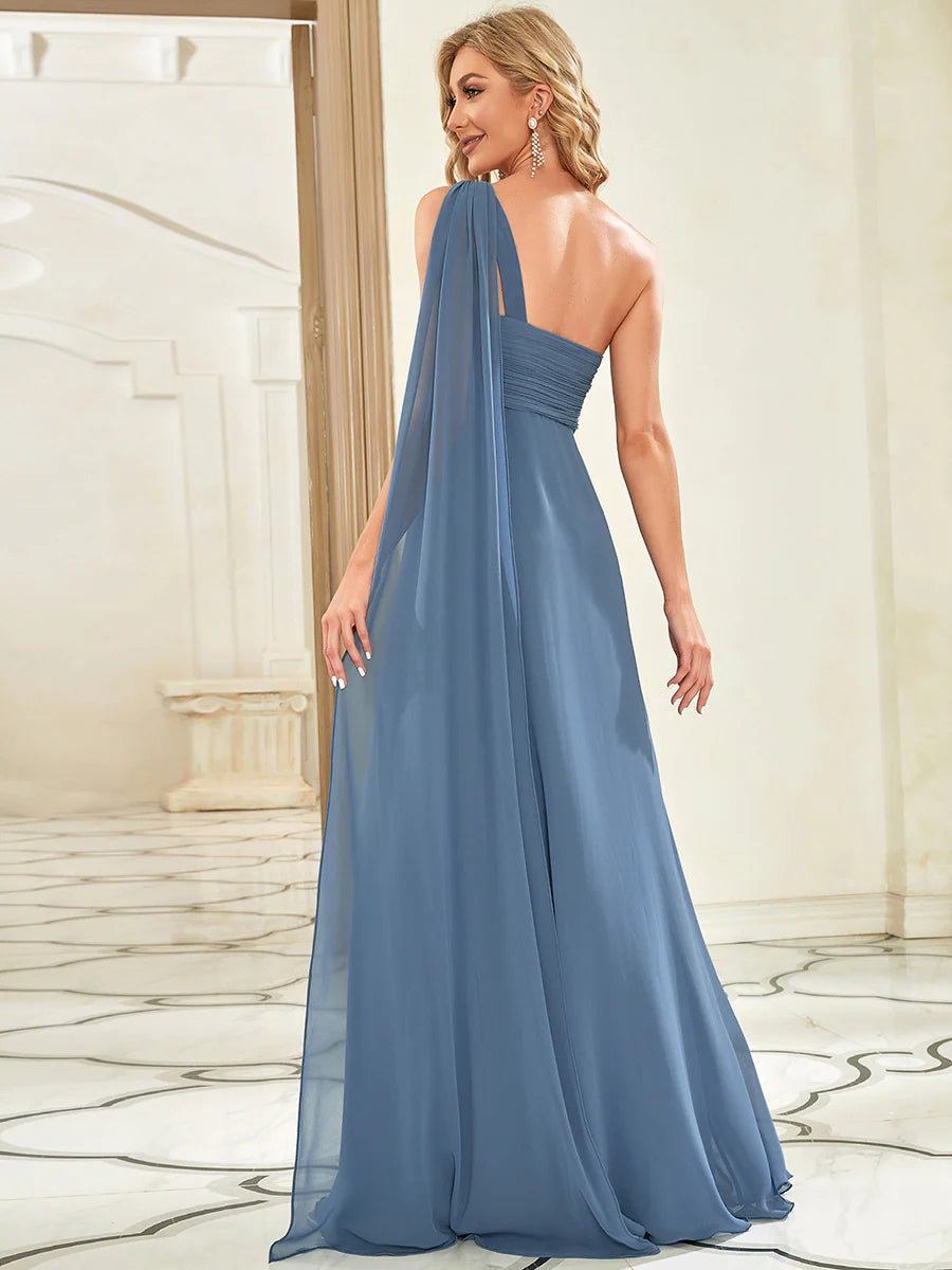 Elegant Pleated A-Line Floor Length Sleeveless Plus Size Evening Dress - CALABRO®