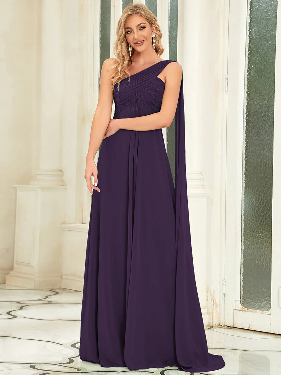 Elegant Pleated A-Line Floor Length Sleeveless Plus Size Evening Dress - CALABRO®