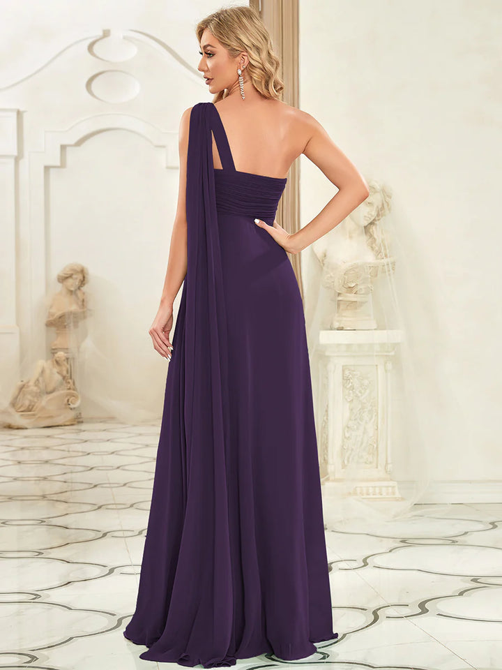 Elegant Pleated A-Line Floor Length Sleeveless Plus Size Evening Dress - CALABRO®