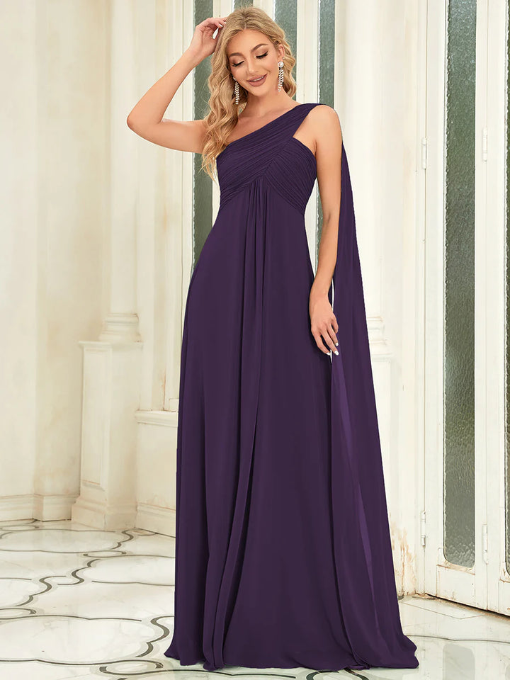 Elegant Pleated A-Line Floor Length Sleeveless Plus Size Evening Dress - CALABRO®