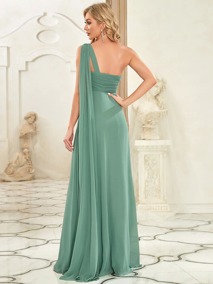 Elegant Pleated A-Line Floor Length Sleeveless Plus Size Evening Dress - CALABRO®