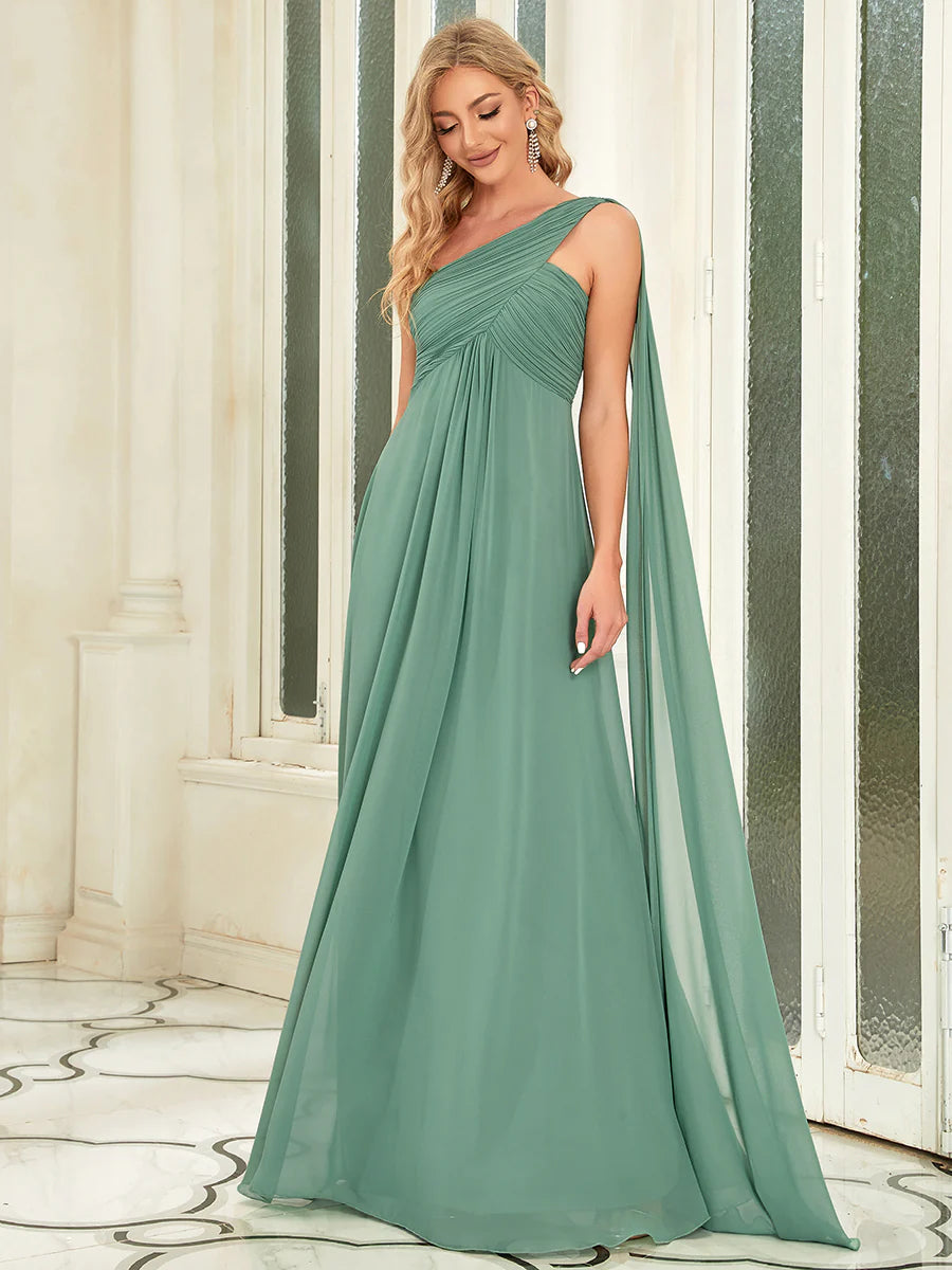 Elegant Pleated A-Line Floor Length Sleeveless Plus Size Evening Dress - CALABRO®