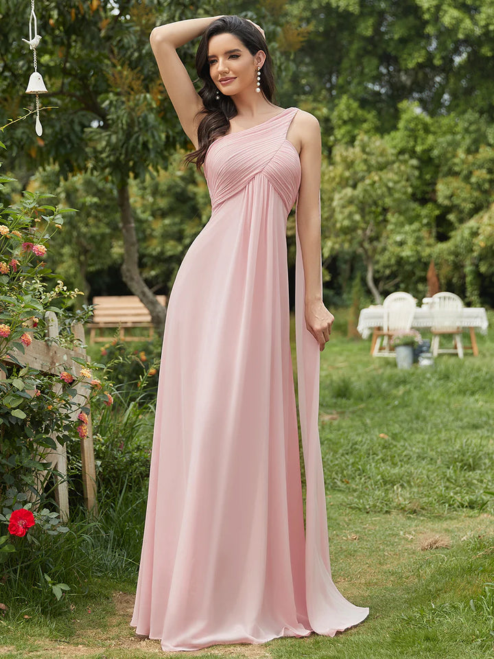 Elegant Pleated A-Line Floor Length Sleeveless Plus Size Evening Dress - CALABRO®