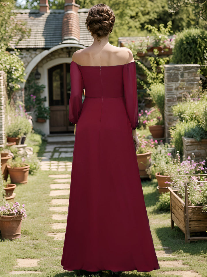 Chiffon Maxi Long One Shoulder Evening Dresses With Lantern Sleeves - CALABRO®