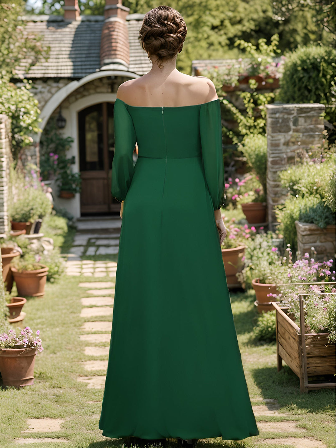 Chiffon Maxi Long One Shoulder Evening Dresses With Lantern Sleeves - CALABRO®