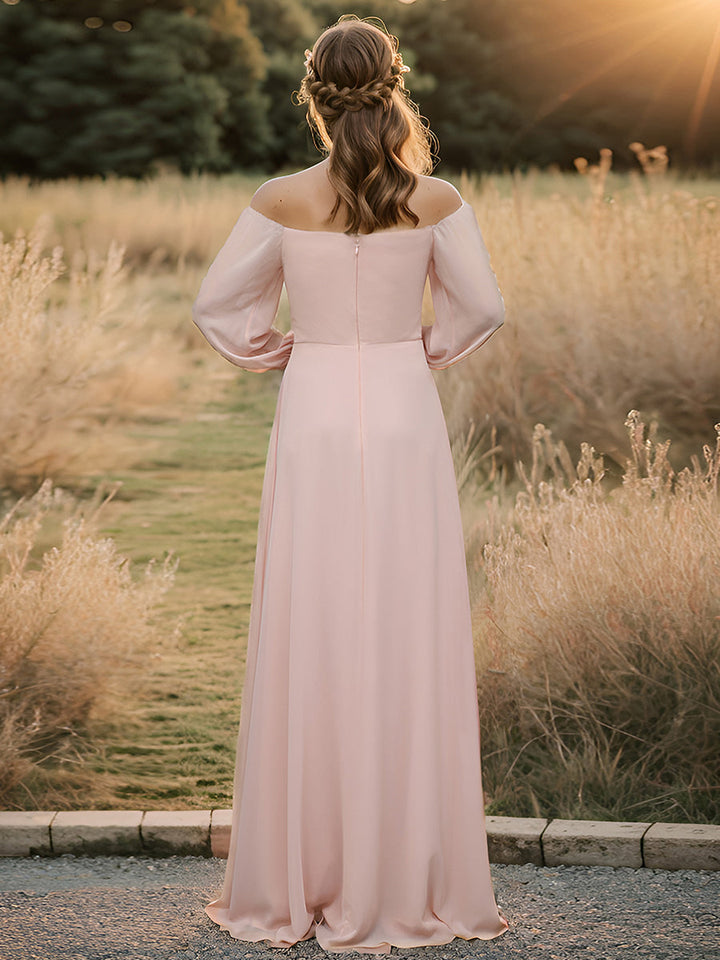 Chiffon Maxi Long One Shoulder Evening Dresses With Lantern Sleeves - CALABRO®