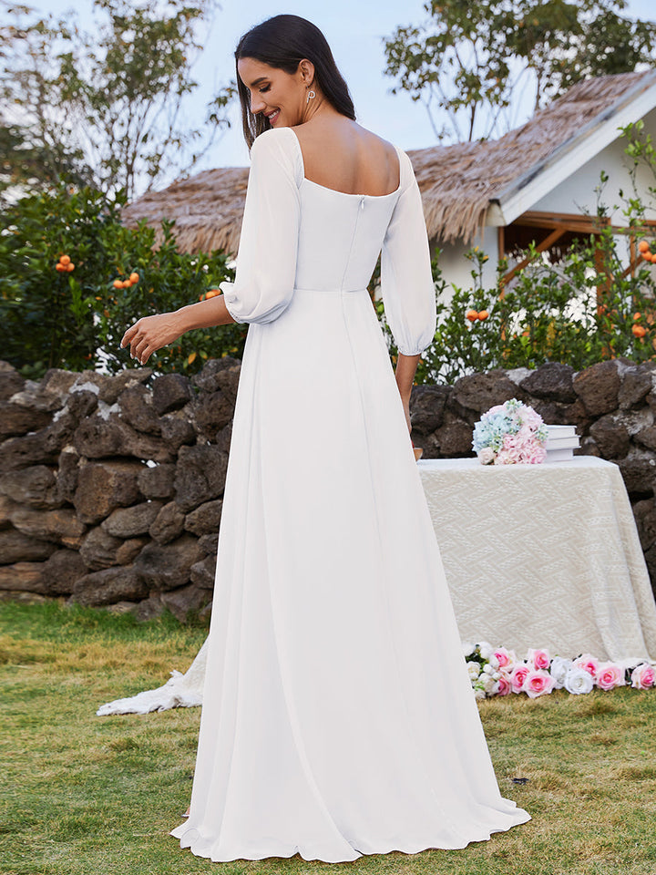 Chiffon Maxi Long One Shoulder Evening Dresses With Lantern Sleeves - CALABRO®