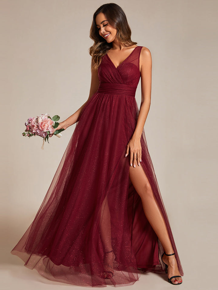 Maxi Spaghetti Strap Sequin Hollow Bridesmaid Dress - CALABRO®