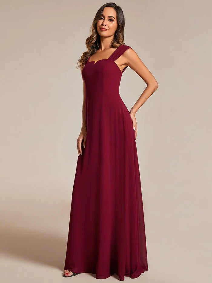 Chiffon Square Neck Bridesmaid Dress With Sleeveless - CALABRO®