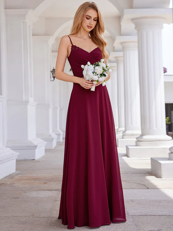 Elegant Bridesmaid Dresses Sleeveless A-Line Cross Back Chiffon Dresses with Embroidery Decoration - CALABRO®