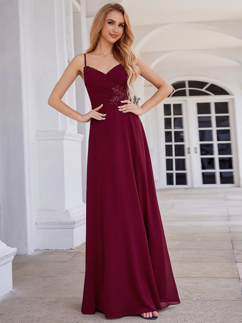 Elegant Bridesmaid Dresses Sleeveless A-Line Cross Back Chiffon Dresses with Embroidery Decoration - CALABRO®