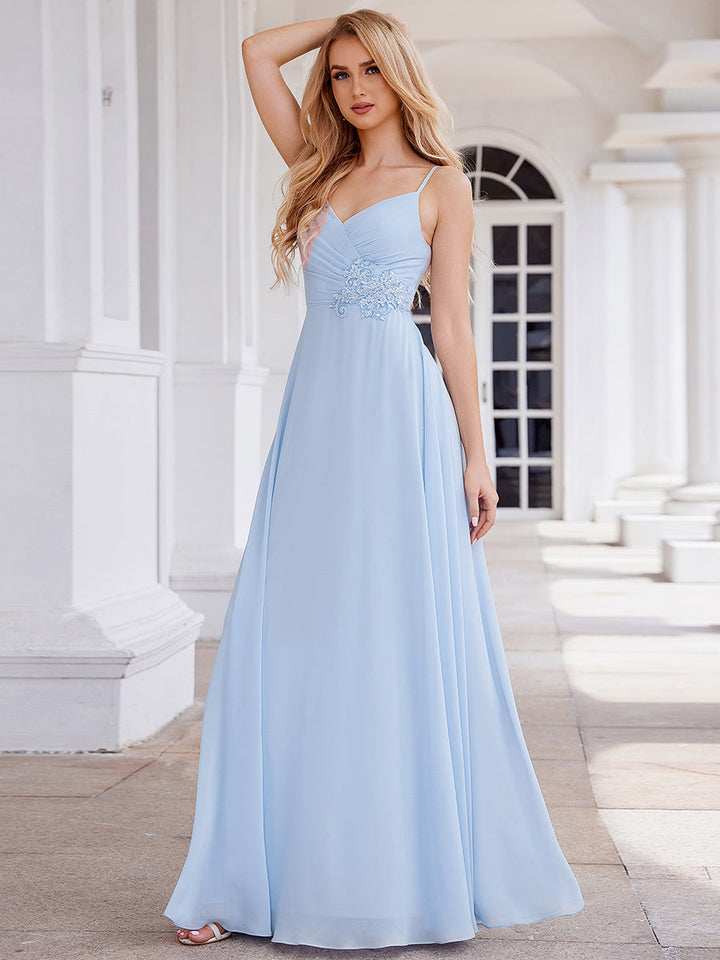 Elegant Bridesmaid Dresses Sleeveless A-Line Cross Back Chiffon Dresses with Embroidery Decoration - CALABRO®