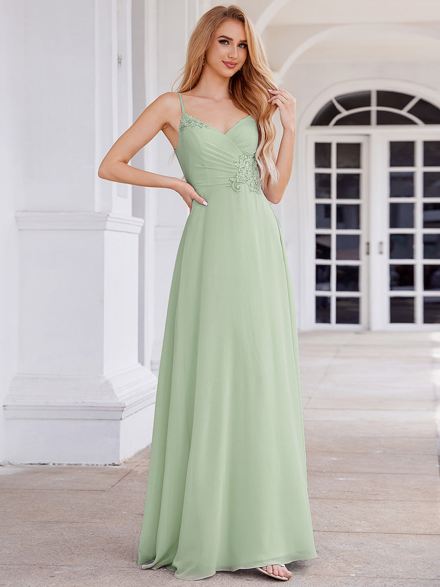 Elegant Bridesmaid Dresses Sleeveless A-Line Cross Back Chiffon Dresses with Embroidery Decoration - CALABRO®