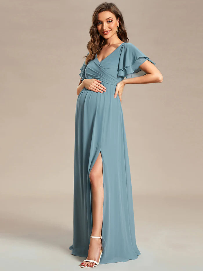 Ruffle Sleeves Split Chiffon Maternity Dresses - CALABRO®